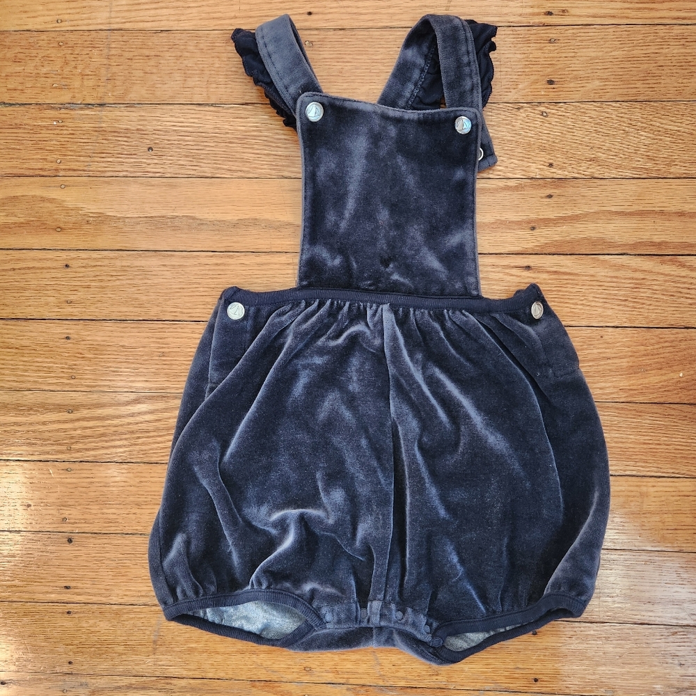 Petit Bateau Kids Velvet Overall Bubble Romper in Dark Blue Gray 18M/ 81cm